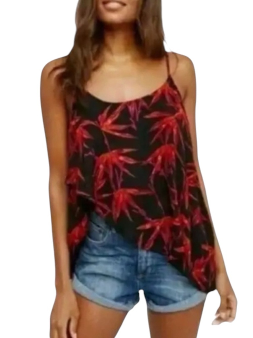 FREE PEOPLE INTIMATELY Floral Simone Tank Top in Black/Red Size XS